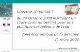 DIRECTION DE LEAU 31 mars 2003 Ministère de l Écologie et du Développement Durable Jean-Pierre RIDEAU Directive 2000/60/CE du 23 Octobre 2000 instituant.