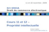 Drt 6903A Droit du commerce électronique Cours 11 et 12 – Propriété intellectuelle 11 et 18 novembre 2009 Eloïse Gratton eloise.gratton@mcmillan.ca.