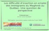 Les difficulté dinsertion en emploi des immigrants du Maghreb au Québec. Une question de perspective Présenté par : Annick Lenoir-Achdjian 1 Centre Métropolis.