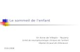 Le sommeil de lenfant Dr Anne de Villepin - Touzery Unité de neurophysiologie clinique de lenfant Hôpital Arnaud de Villeneuve 19.8.2008.