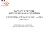 RAPPORT DACTIVITE SERVICE SOCIAL DU PERSONNEL DIRECTION ACADEMIQUE DES HAUTES PYRENEES SEPTEMBRE 2011 / MARS 2012 (prise de fonction le 12/09/2011 à 80%)