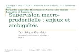 D. Garabiol - 13 novembre 2009Colloque CEPN - LAGA - UPXIII1 Supervision macro-prudentielle : enjeux et ambiguïtés Dominique Garabiol Direction « Synthèse.