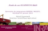 Etude de cas ECOPHYTO R&D Séminaire du programme REPERE, MEDDTL Vendredi 07 Janvier 2011 Hervé Guyomard Directeur Scientifique Agriculture Séminaire du.