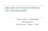 ROLES ET FONCTIONS DU MANAGER IFIPS Info 5 - 2005/2006 Management Eberhardt – Pham – Zahi.
