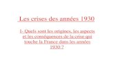 Les crises des années 1930 I- Quels sont les origines, les aspects et les conséquences de la crise qui touche la France dans les années 1930 ?