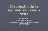 Diagnostic de la syphilis nouveaux tests Dr Pinault CIDDIST Brabois Journée formation CIDDIST/CDAG 11/09/2012.