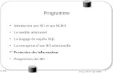 © INT 1 Evry, 29-31 mai 2000 Programme Introduction aux BD et aux SGBD Le modèle relationnel Le langage de requête SQL La conception dune BD relationnelle.
