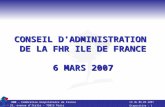 CA du 06.03.2007 FHF - Fédération Hospitalière de France 33, avenue dItalie - 75013 Paris Diapositive : 1 CONSEIL DADMINISTRATION DE LA FHR ILE DE FRANCE.