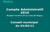 Commune de Prévessin-Moëns Compte Administratif 2010 Budget Annexe ZA du Clos de Magny Conseil municipal du 01/02/11 1.