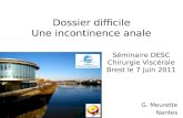 Dossier difficile Une incontinence anale G. Meurette Nantes Séminaire DESC Chirurgie Viscérale Brest le 7 juin 2011.