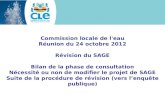 Commission locale de l'eau Réunion du 24 octobre 2012 Révision du SAGE Bilan de la phase de consultation Nécessité ou non de modifier le projet de SAGE.