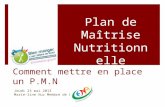 Comment mettre en place un P.M.N Jeudi 23 mai 2013 Marie-line Huc Membre de CENA Plan de Maîtrise Nutritionnelle.
