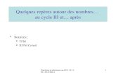 Fractions et décimaux au CIII. 19.11.09 J.BOUBILA 1 Quelques repères autour des nombres… au cycle III et… après Sources : TFM IUFM Créteil.