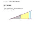 ACTIVITES Soit 3 triangles rectangles avec le même angle B A2A2 C2C2 B A1A1 C1C1 B A C Chapitre : TRIGONOMÉTRIE.