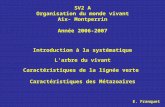 SV2 A Organisation du monde vivant Aix- Montperrin Année 2006-2007 Introduction à la systématique Larbre du vivant Caractéristiques de la lignée verte.