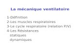 La mécanique ventilatoire 1-Définition 2-Les muscles respiratoires 3-Le cycle respiratoire (relation P/V) 4-Les Résistances statiques dynamiques.