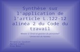 Synthèse sur lapplication de larticle L.122-12 alinéa 2 du Code du travail Annabelle Gaudron Marion Laden Elsa Mora Master II Droit et gestion du personnel.