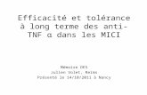 Efficacité et tolérance à long terme des anti-TNF α dans les MICI Mémoire DES Julien Volet, Reims Présenté le 14/10/2011 à Nancy.