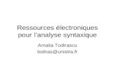 Ressources électroniques pour lanalyse syntaxique Amalia Todirascu todiras@unistra.fr.