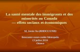 La santé mentale des immigrants et des minorités au Canada effets sociaux et économiques M. Annie Xu (RHDCC/UNB) Rencontre casse-croûte Metropolis 13 juillet.