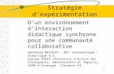 1 Dun environnement dinteraction didactique synchrone pour une communauté collaborative Stratégie dexpérimentation Nathalie MASSEUX – MCF Informatique.