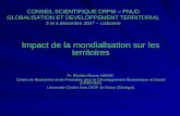 CONSEIL SCIENTIFIQUE CRPM – PNUD GLOBALISATION ET DEVELOPPEMENT TERRITORIAL 3 et 4 décembre 2007 – Lisbonne Impact de la mondialisation sur les territoires.