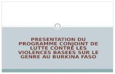PRESENTATION DU PROGRAMME CONJOINT DE LUTTE CONTRE LES VIOLENCES BASEES SUR LE GENRE AU BURKINA FASO 1.