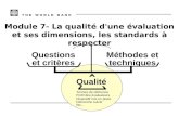 Questions et critères Méthodes et techniques Qualité Termes de référence Profil des évaluateurs Dispositif mis en place Démarche suivie Etc... Module 7-