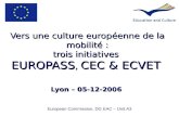 Vers une culture européenne de la mobilité : trois initiatives EUROPASS, CEC & ECVET Lyon – 05-12-2006 European Commission, DG EAC – Unit A3.