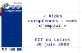 « Aides européennes : mode demploi » CCI du Loiret 30 juin 2009.
