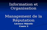 Information et Organisation Management de la Réputation Licence M@ntic Cours 3.