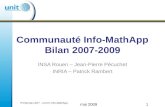 Communauté Info-MathApp Bilan 2007-2009 INSA Rouen – Jean-Pierre Pécuchet INRIA – Patrick Rambert mai 20091 Printemps UNIT - Comm Info-MathApp.