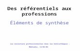Les évolutions professionnelles dans les bibliothèques - Médiadix, 12/05/03 Des référentiels aux professions Éléments de synthèse.