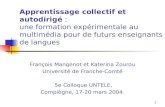 1 Apprentissage collectif et autodirigé : une formation expérimentale au multimédia pour de futurs enseignants de langues François Mangenot et Katerina.