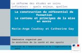La construction du référentiel de formation Le contenu et principes de la mise en œuvre Marie-Ange Coudray et Catherine Gay Séminaire organisé par le ministère.