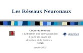Les Réseaux Neuronaux Cours du module « Extraction des connaissances à partir de bases de données et de textes » DESS janvier 2003.