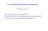 1 Le mécanisme des exceptions GLIN505 – L3 – 2011 M. Huchard Qu'est-ce qu'une exception? Comment définir et signaler des exceptions? Comment récupérer.