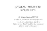 DYSLEXIE - trouble du langage écrit Dr Véronique AZZANO Médecin de lEducation Nationale Médecin attaché au Centre Ressources des Troubles du Langage et.
