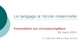 Le langage à lécole maternelle Formation en circonscription 30 mars 2011 C. Clanché, IEN La Tour du Pin.