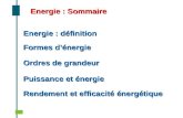 Energie : définition Formes dénergie Ordres de grandeur Puissance et énergie Rendement et efficacité énergétique Energie : Sommaire.