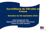 1 Surveillance du VIH-sida en France Données du 30 septembre 2010 Unité VIH/Sida-IST-VHC Département des Maladies Infectieuses Institut de Veille Sanitaire.