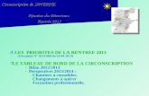 Circonscription de SAVERNE Réunion des Directeurs Rentrée 2013 LES PRIORITES DE LA RENTREE 2013 (Circulaire N° 2013-060 du 10-04-2013) LE TABLEAU DE BORD.