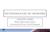 METHODOLOGIE DU MEMOIRE MASTER AIDBS Maria Mercanti-Guérin Université dEvry-Val-dEssonne.