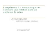 Promotion septembre 2012 2012 UE 1.1 S1 Référent UE : IV/SV Compétence 6 : communiquer et conduire une relation dans un contexte de soins LA COMMUNICATION.