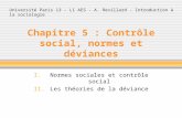 Chapitre 5 : Contrôle social, normes et déviances I.Normes sociales et contrôle social II.Les théories de la déviance Université Paris 13 - L1 AES - A.