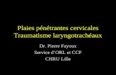 Plaies pénétrantes cervicales Traumatisme laryngotrachéaux Dr. Pierre Fayoux Service dORL et CCF CHRU Lille.