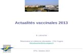Actualités vaccinales 2013 B. Leboucher Réanimation et médecine néonatales - CHU Angers BeLeboucher@chu-angers.fr EPU, Octobre 2013.