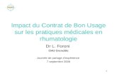 1 Impact du Contrat de Bon Usage sur les pratiques médicales en rhumatologie Dr L. Foroni CHU Grenoble Journée de partage dexpérience 7 septembre 2006.