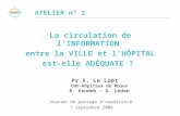 La circulation de lINFORMATION entre la VILLE et lHÔPITAL est-elle ADÉQUATE ? Pr X. Le Loët CHU-Hôpitaux de Rouen R. Kendek – G. Ledan Journée de partage.