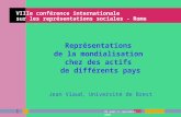 Représentations de la mondialisation chez des actifs de différents pays Jean Viaud, Université de Brest VIIIe conférence internationale sur les représentations.